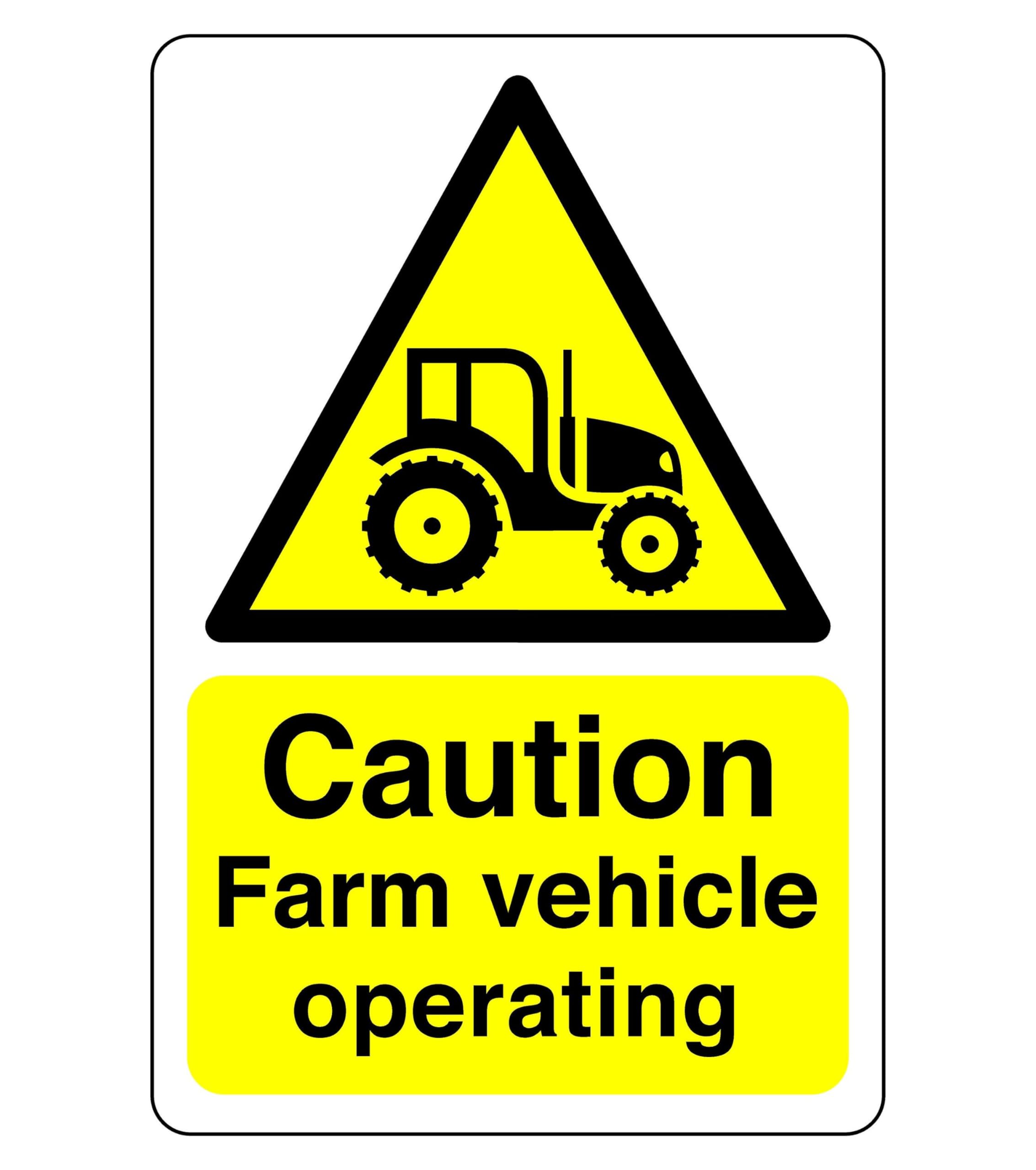 Safety First Display Ltd Yellow/Black Caution Farm Vehicle Operating Sign - 3Mm Aluminum Dibond For Indoor/Outdoor Usage (400Mm X 300Mm) 14M Viewing Distance.