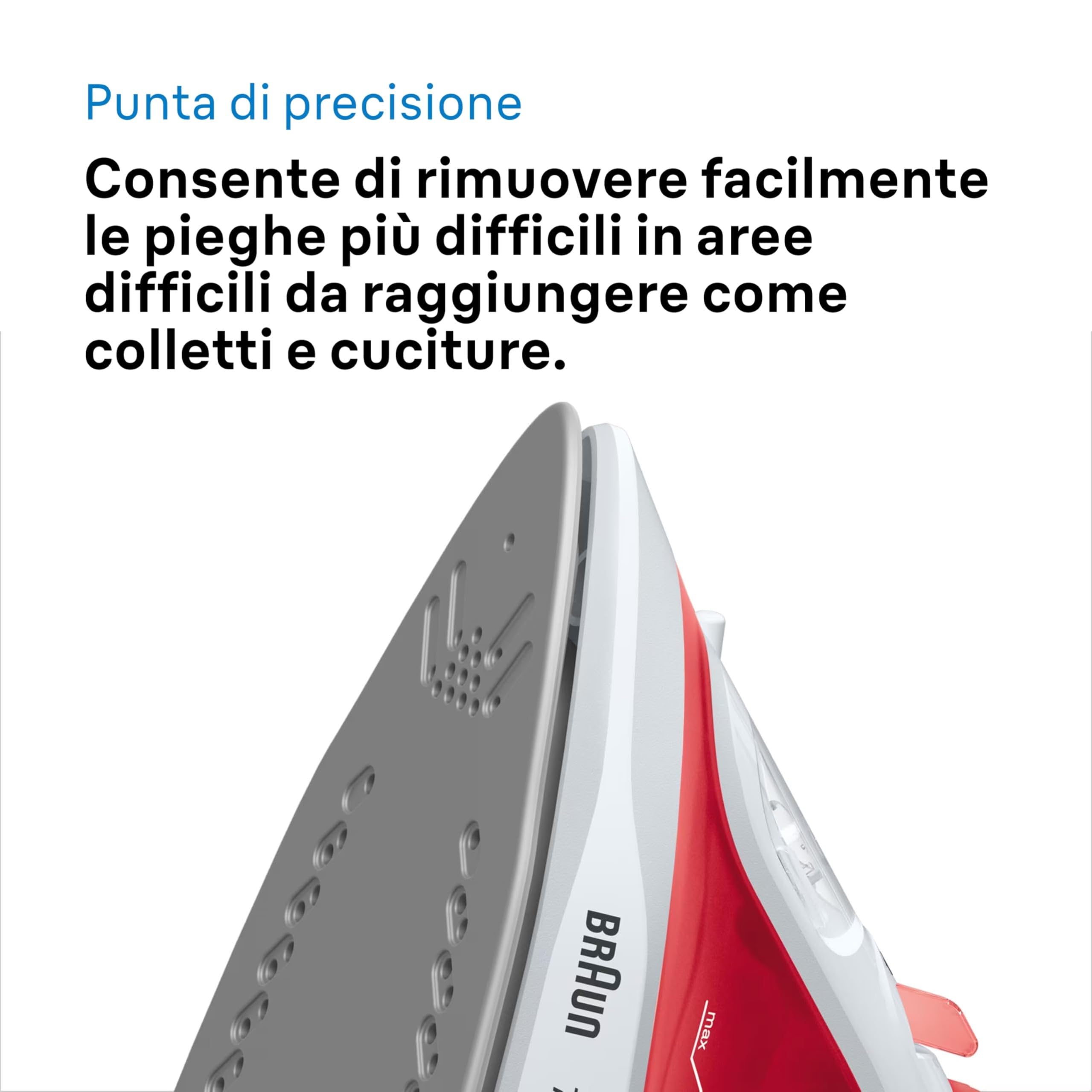 Braun TexStyle 1 SI 1019, Ferro da stiro a Vapore, Rivestimento Antiaderente, Termostato, 25g/min in modalità Turbo, Capacità Serbatoio Acqua 220ml, 1900W, Rosso/bianco