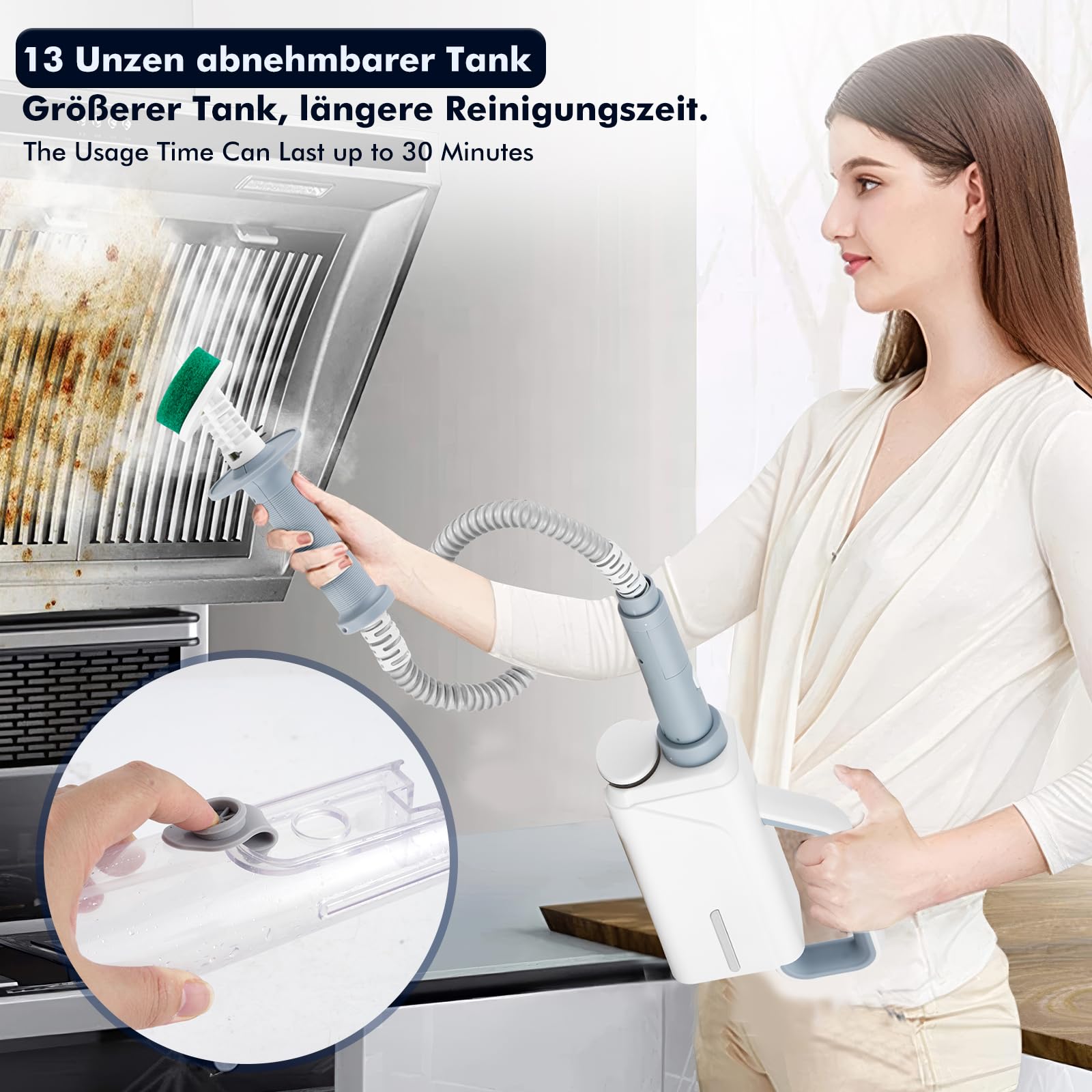 Mop parowy 10 w 1, 1500 W, ze zdejmowanym urządzeniem ręcznym, zbiornik na wodę 350 ml, czas nagrzewania 10 sekund, do parkietu, płytek, fug, kuchni i łazienki