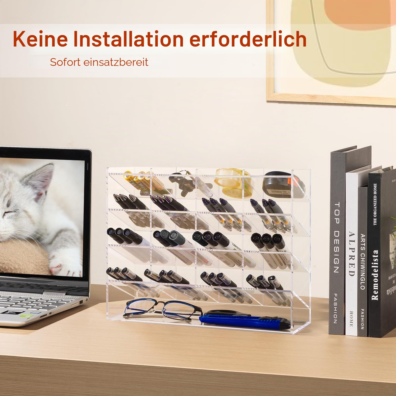 BEYGORM Vertikaler Marker-Organizer aus Acryl für 200 Marker, abgewinkelte Stifthalter, Schreibtisch-Organisation, transparenter großer Schreibwaren-Stifthalter für Schreibtisch, Kunstbedarf,