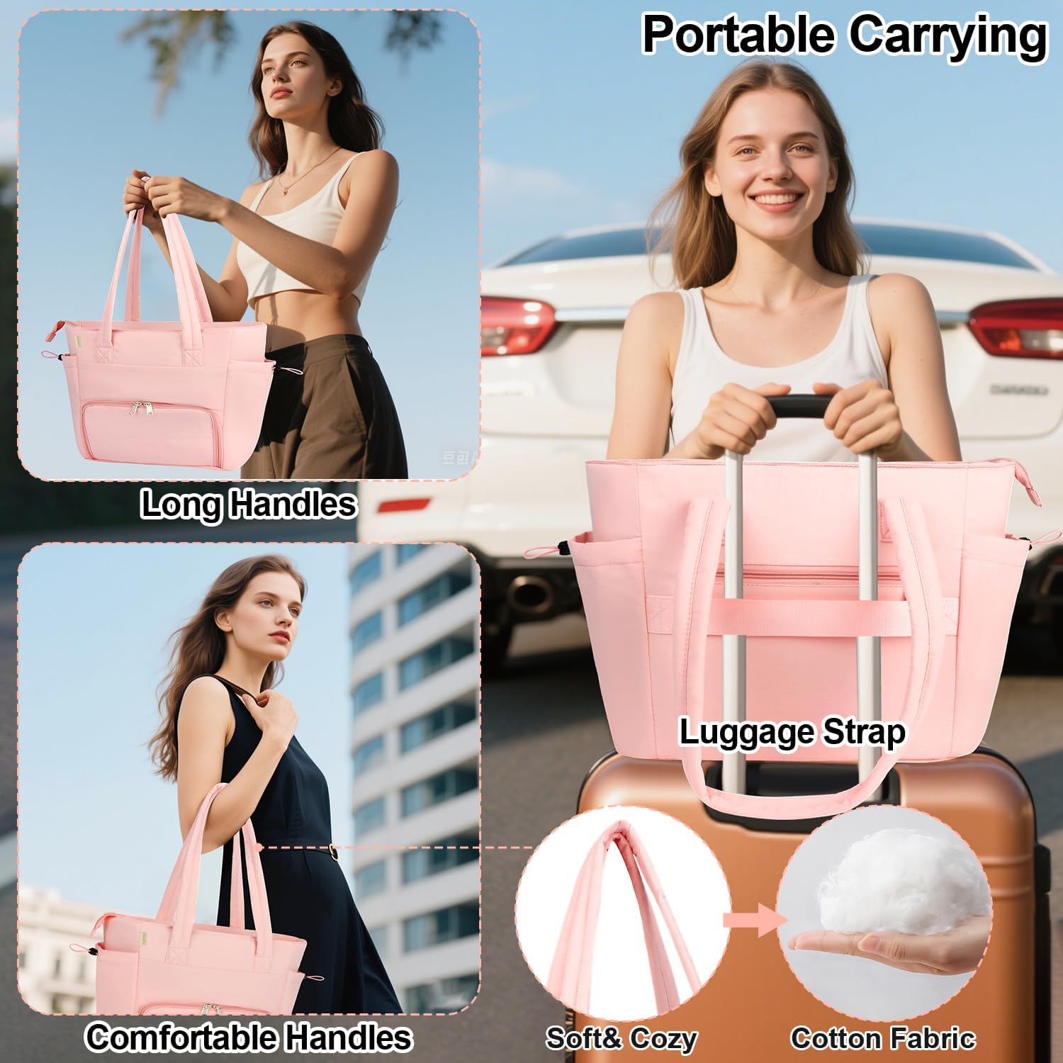 Work Laptop Tote Bag for Women with Insulated Lunch Compartment, Lightweight Puffy Lunch Tote Bag with 15.6 Inch Laptop Compartment, Quilted Laptop Bags for Office Commuter Teacher Nurse Pink - Image 8