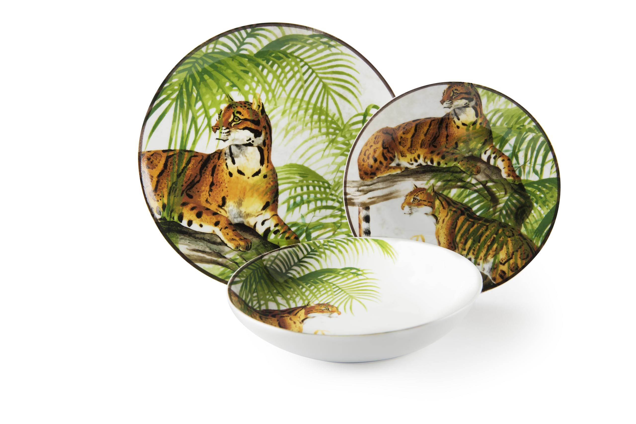 Excelsa Leopard serwis talerzowy, 18-częściowy, porcelana, kolorowa dekoracja, dla 6 osób