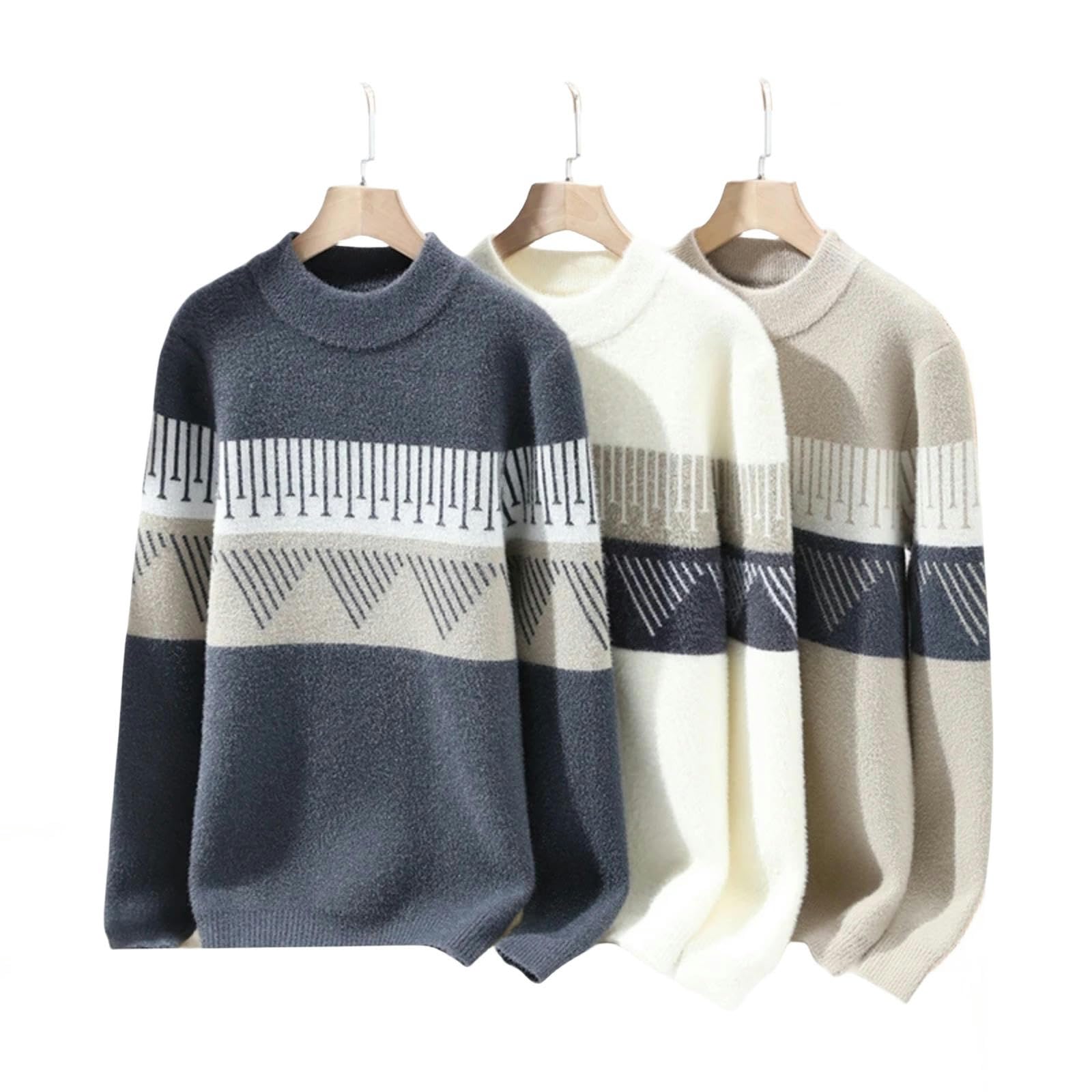 MdybF Męski sweter jesienny męski sweter z okrągłym dekoltem męskie topy męski sweter gruby ciepły męski