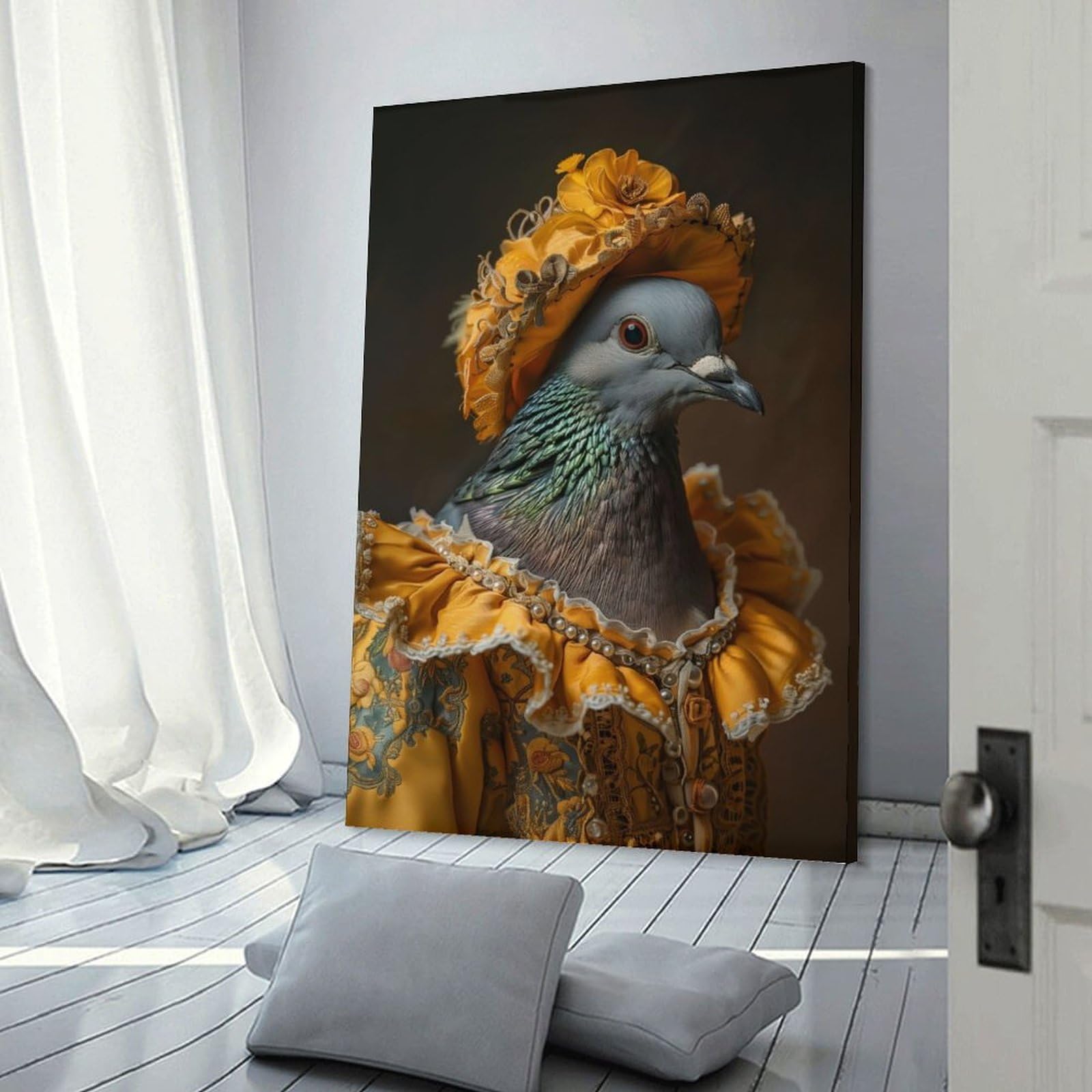 Junmoney Canvas Art Print Victorian Pigeon Portrait, 16x24inch(40x60cm), for Home Office, Desk Area Or Studio, Wall Art That Adds Style to Work Areas