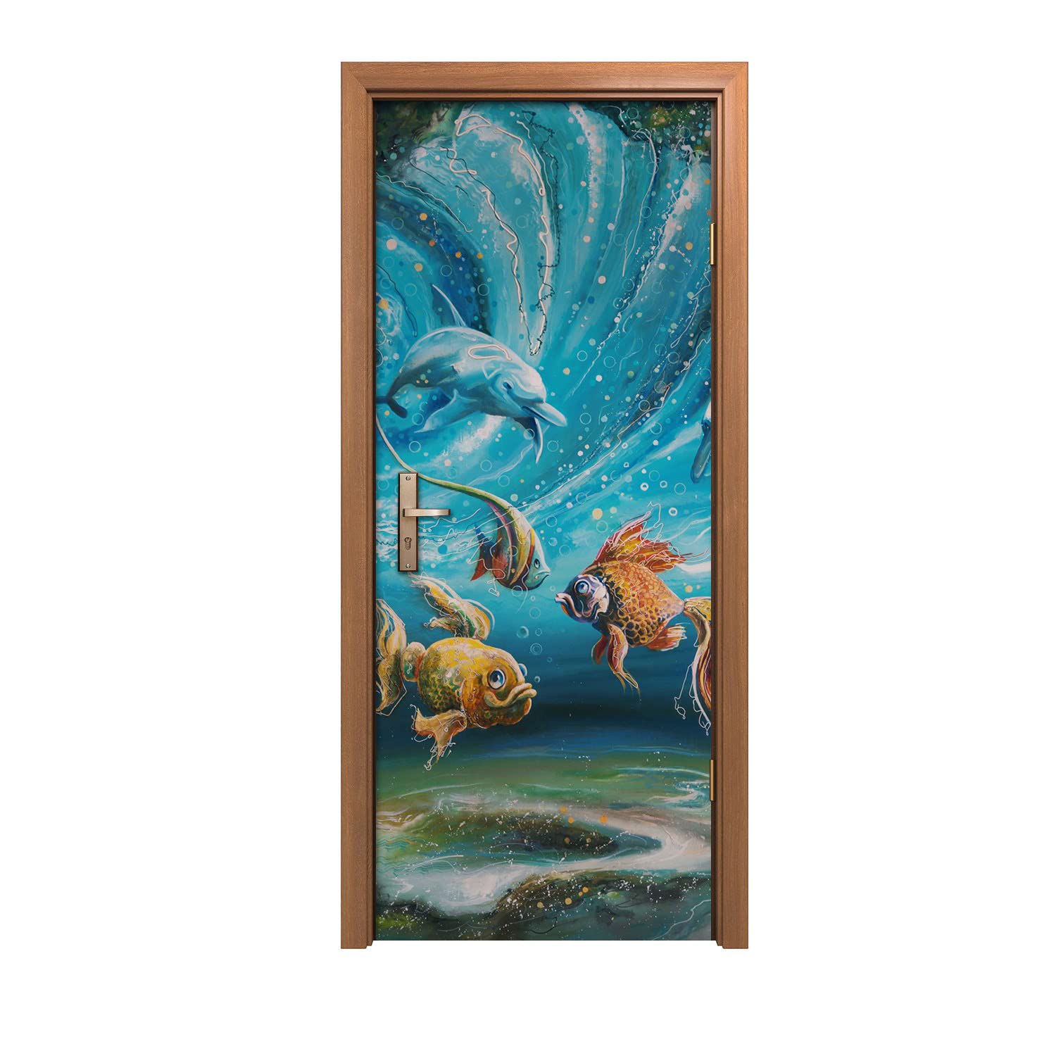 Autocollant de porte 90x200cm Coloray avec peinture d'animaux de poisson pour déco