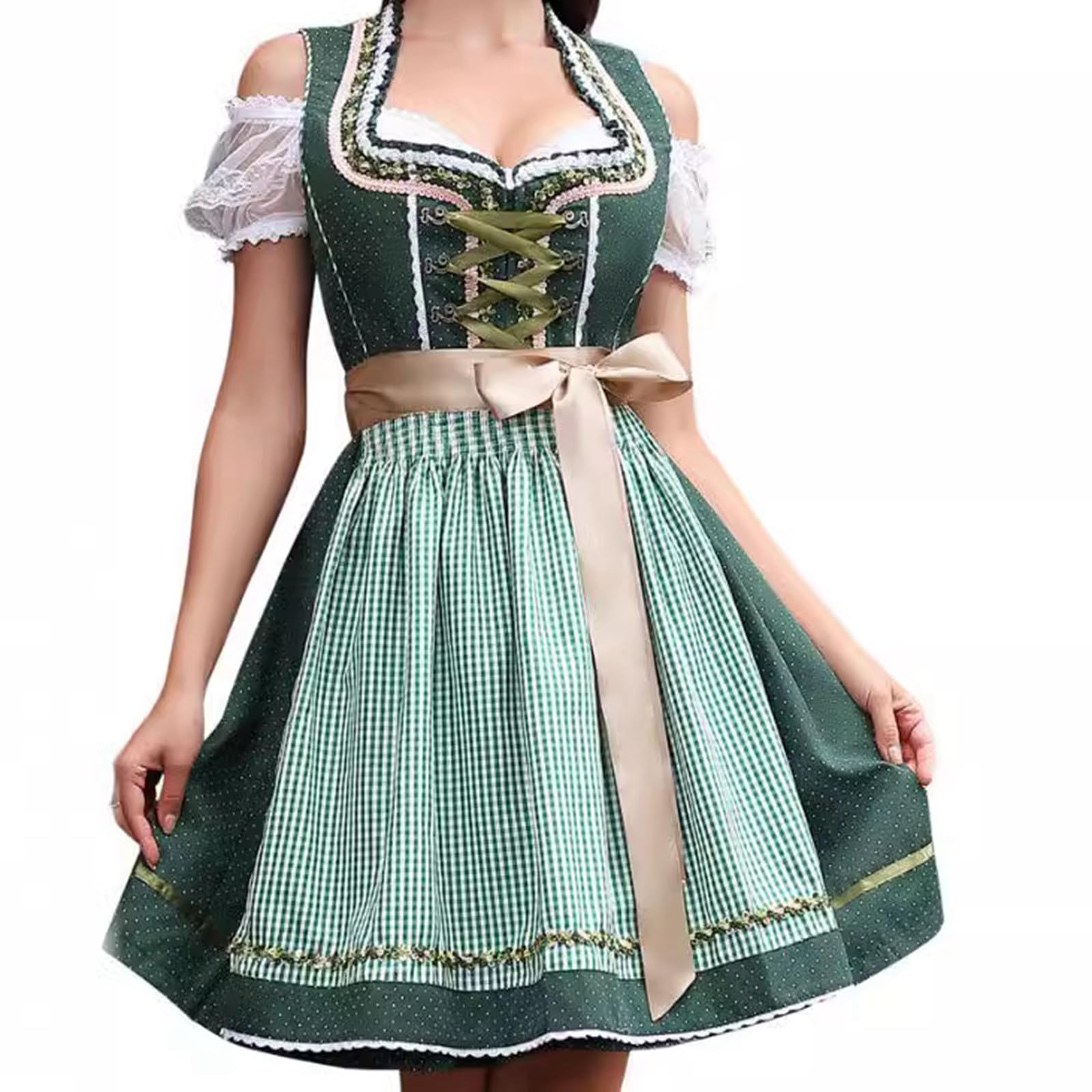 Oktoberfest - Costume tradizionale bavarese da donna, vestito Dirndl tedesco, taglie forti, grembiule scozzese, carnevale, Halloween, cosplay, giochi di ruolo, vestito Dirndl a quadri (203-B, XXXL=44) โ image 1