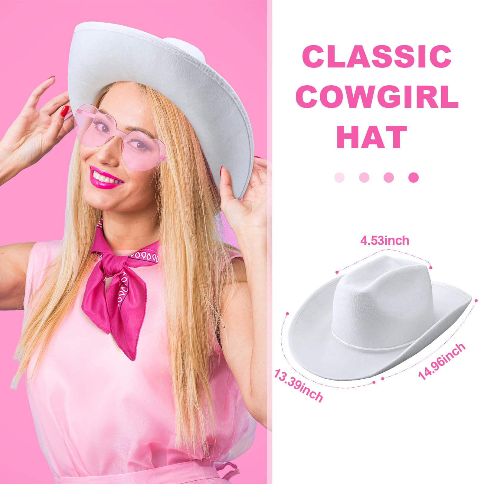 Ramede 6 Pcs Pink Cowboy Costume Accessory Set Cowboy Hat Leg Warmer Belt Earrings Bandana Set Cowgirl Cosplay Party