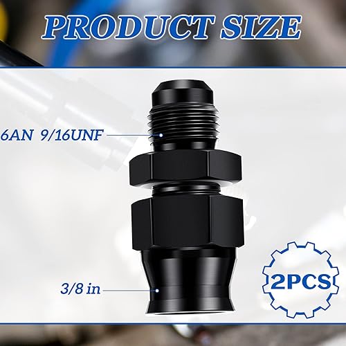 Miniatura 2 de 2 piezas de 6 AN macho Flare accesorios de tubería de aluminio para tubo de combustible, adaptador de línea dura, aleación 6 AN, accesorios de línea