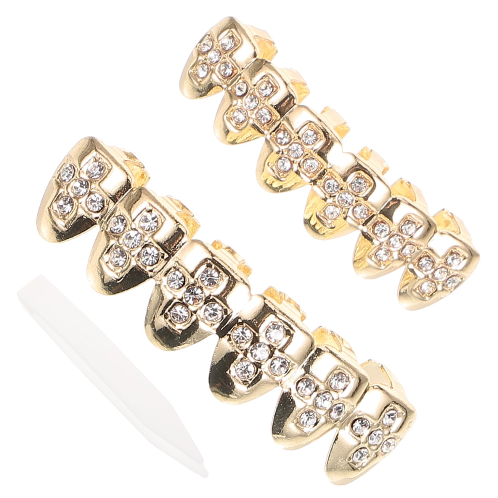 CALLARON Gioielli per Denti Cosplay Cappucci dei Denti Dente griglia Gemme dei Denti Tappi d'Argento per Costumi Hallowen Oggetti di Scena del Rapper Forniture Hip-Hop Rame Golden