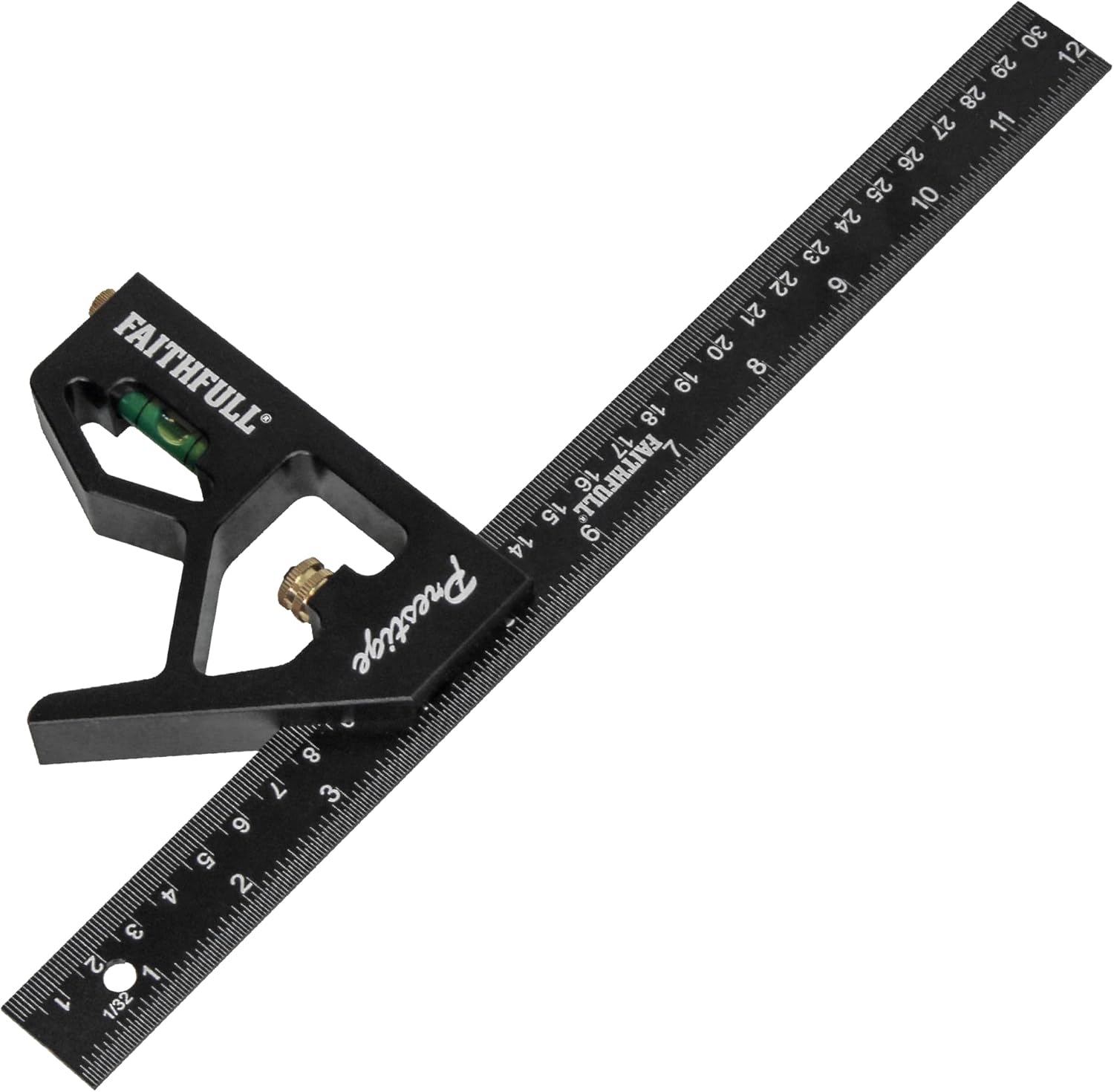 Faithfull Prestige Combination Square Black Aluminium 400mm (16in) – Multi-Function Measuring & Layout Tool with Spirit Level & Marking Scribe for Woodworking & Metalwork