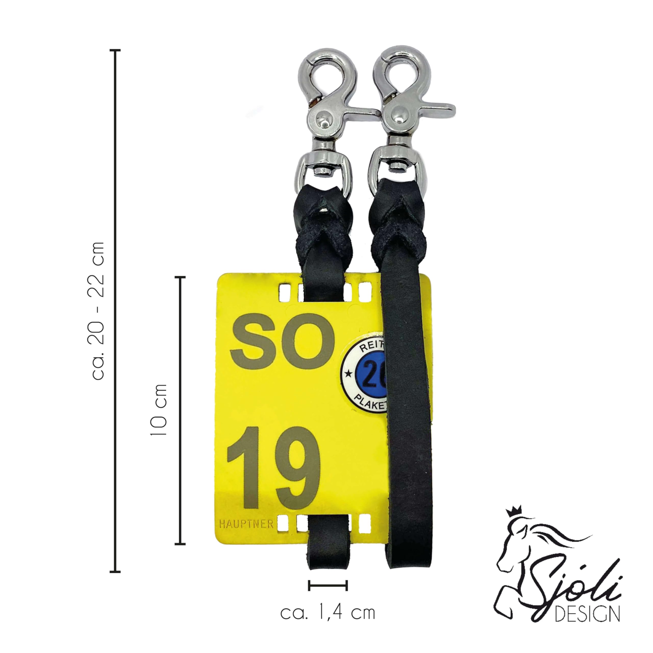 Reitplakettenhalter/Reitkennzeichenhalter (Paar) aus Fettleder (Schwarz, Chrome)