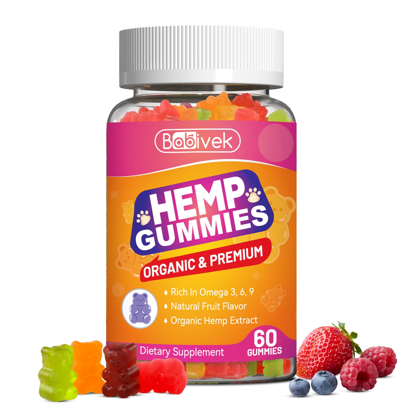 Babivek Gomas de Óleo de Semente de Cânhamo com Vitamina C, 400 mg, 60 gomas