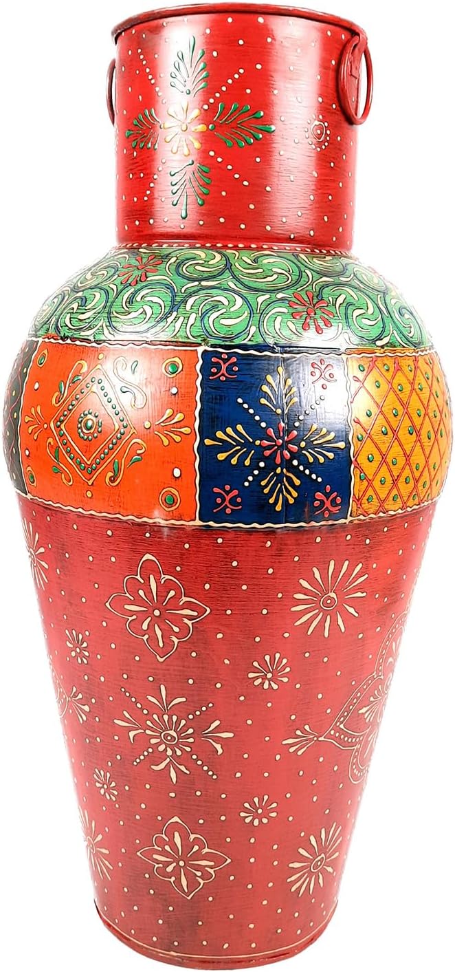 Apkamart The Online Shop Handcrafted Flower Vase | Flower Pot for Corner | Big Metal Vases | - for Living Room and Home Decor (Iron, Red -18 Inch)