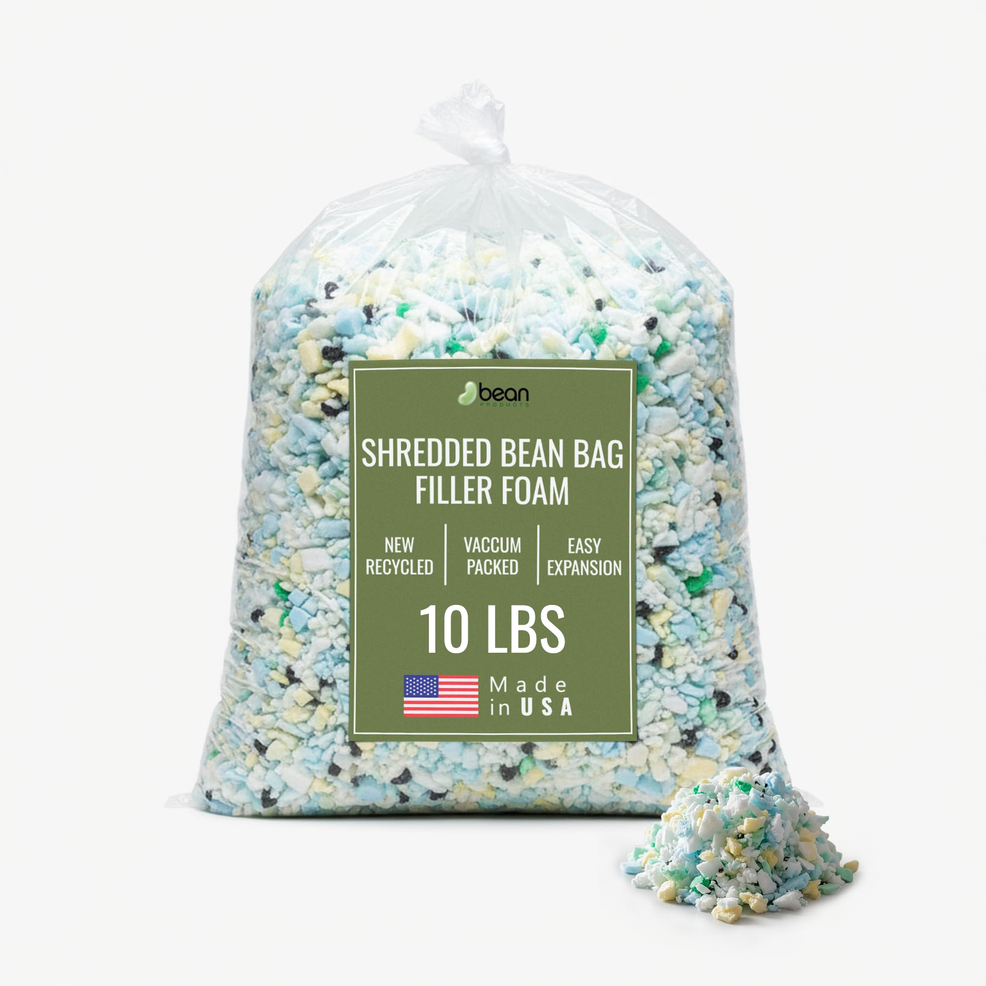 Bean Products Shredded Foam Filling Made from Recycled Materials – Long Lasting Shredded Bean Bag Filler Foam - Lightweight Moldable Foam Filling - 10