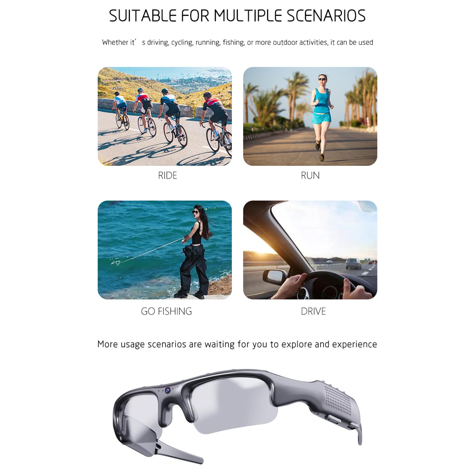 BuyWeek Occhiali ciclismo intelligenti con fotocamera HD 1080P, lenti polarizzate, connessione app, registrazione della vista in prima per il ciclismo e altro ancora
