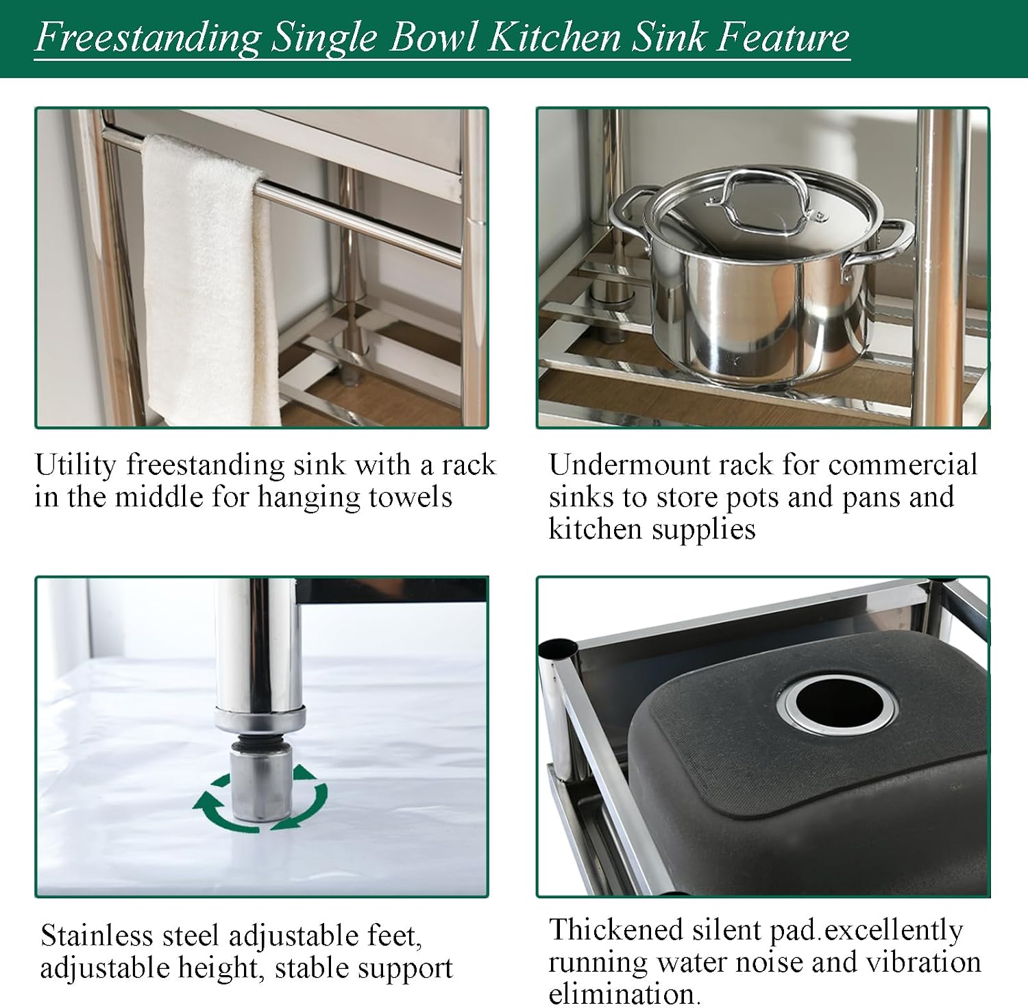 Stainless Steel Utility Sink, Free Standing Small Stainless Steel Sink with Faucet Laundry Room Sink 16 Gauge Single Bowl Outdoor Commercial Garage Sink (19"D x 23"W x 38"H)