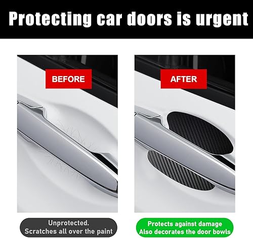 Miniatura 5 de 4 protectores de arañazos para manijas de puerta de automóvil, textura de fibra de carbono, protector de pintura para manija lateral de puerta