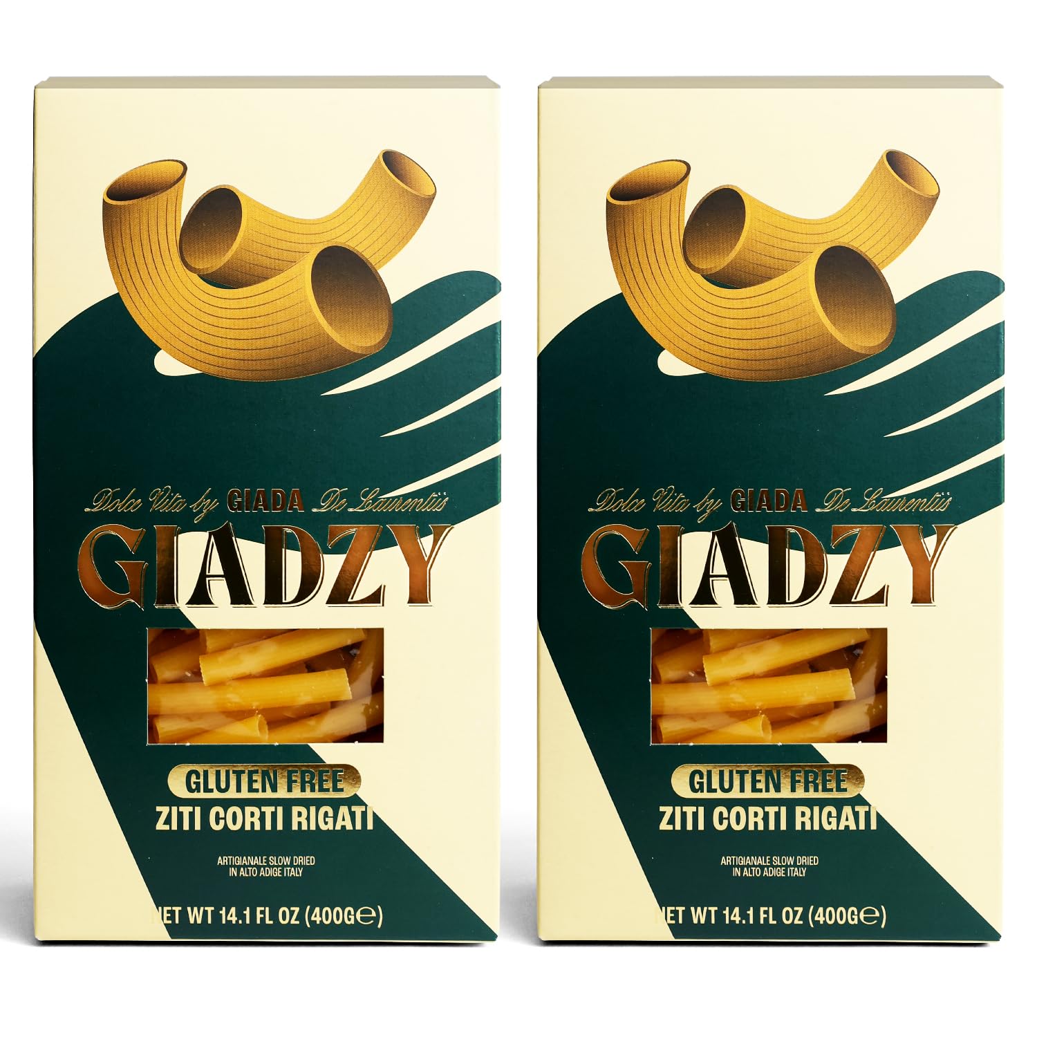 Giadzy by Giada De Laurentiis 2 Pack Gluten Free Ziti Corti - Made in Italy, Artisanal, Clean Ingredients - Non GMO