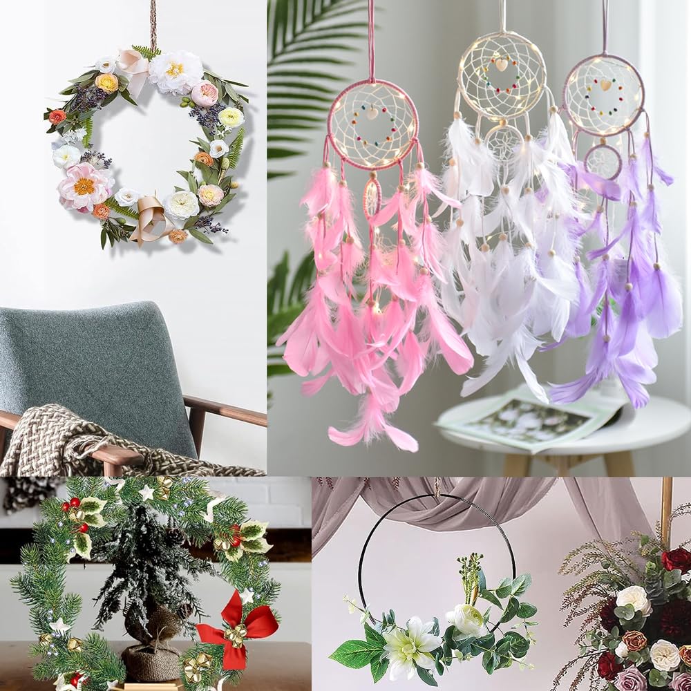 Ideen Mit Herz Lot De 3 Anneaux En Métal Pour Le Bricolage - 3 Mm D'épaisseur - Diamètre : 20 Cm - Idéal Pour Attrape-rêves, Macramé, Fleurs Séchées, Décoration Murale (blanc