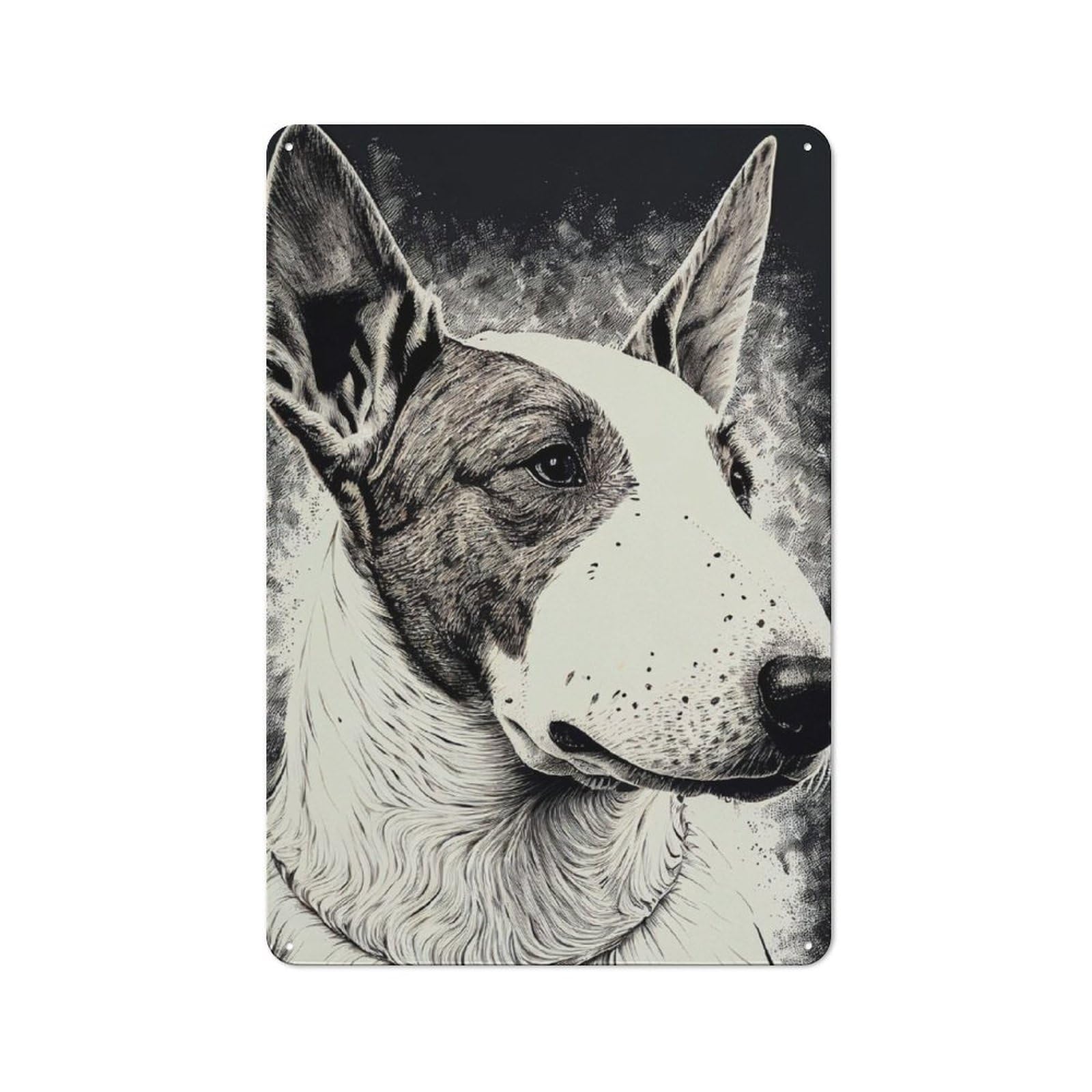 Junmoney Bull Terrier Dog Drawing For Garden Room Or Summerhouse, Vintage Tin Sign 30X20cm, A Metal Wall Feature For Garden Rooms And Summerhouses