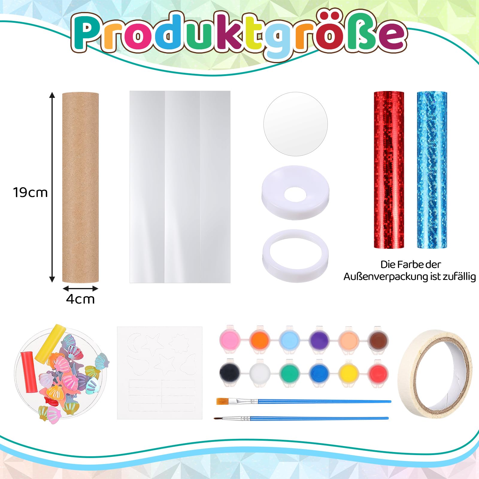 Sinmoe 12 Kits de Kaléidoscopes à Fabriquer avec 12 Bricolage Kaléidoscope 4 Sets 12 Couleurs 3ml Peinture Acrylique et 12 Sets Pinceaux pour DIY Fille Garçon Anniversaire École Maternelle