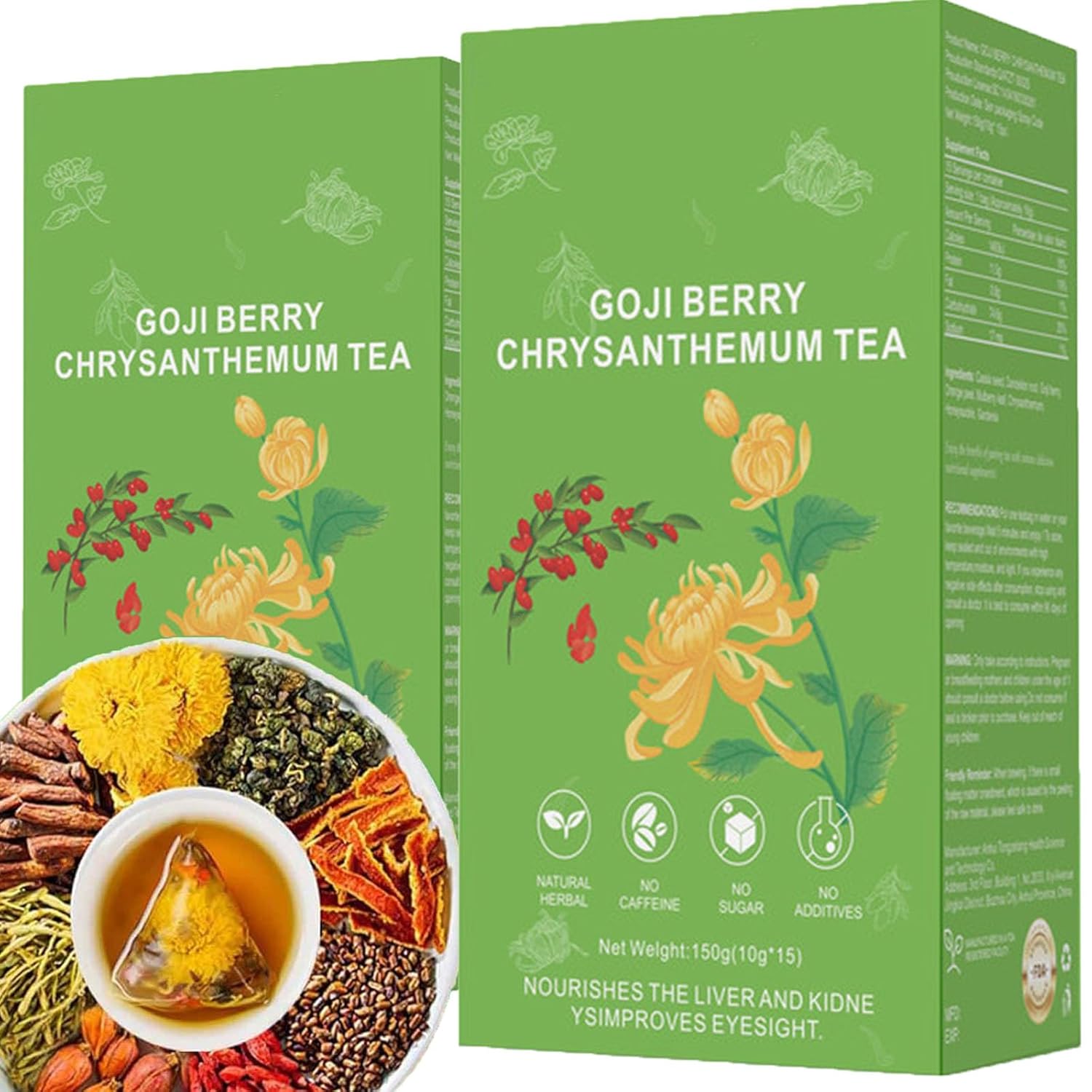 Goji Berry Chrysanthemum Tea for Liver Health - Chinese 8 Excellent Raw Material Formulas, Liver Cleanse & Detox Herbal Tea Bags (2)