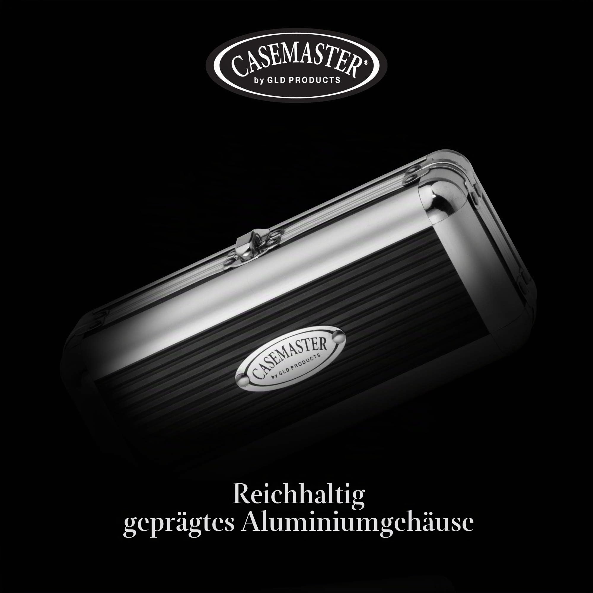 Casemaster by GLD Products Sole Aluminium-Darttasche mit schlankem Profil, für 3 Dartpfeile mit Stahlspitze und weicher Spitze, mit integrierten Taschen für weiteres Zubehör, Schwarz