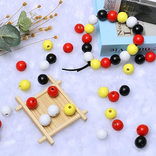 Miniatura 5 de 100 cuentas redondas de madera de 0.63 pulgadas (0.630 in), negro, blanco, rojo, amarillo, colores mezclados, cuentas espaciadoras sueltas de
