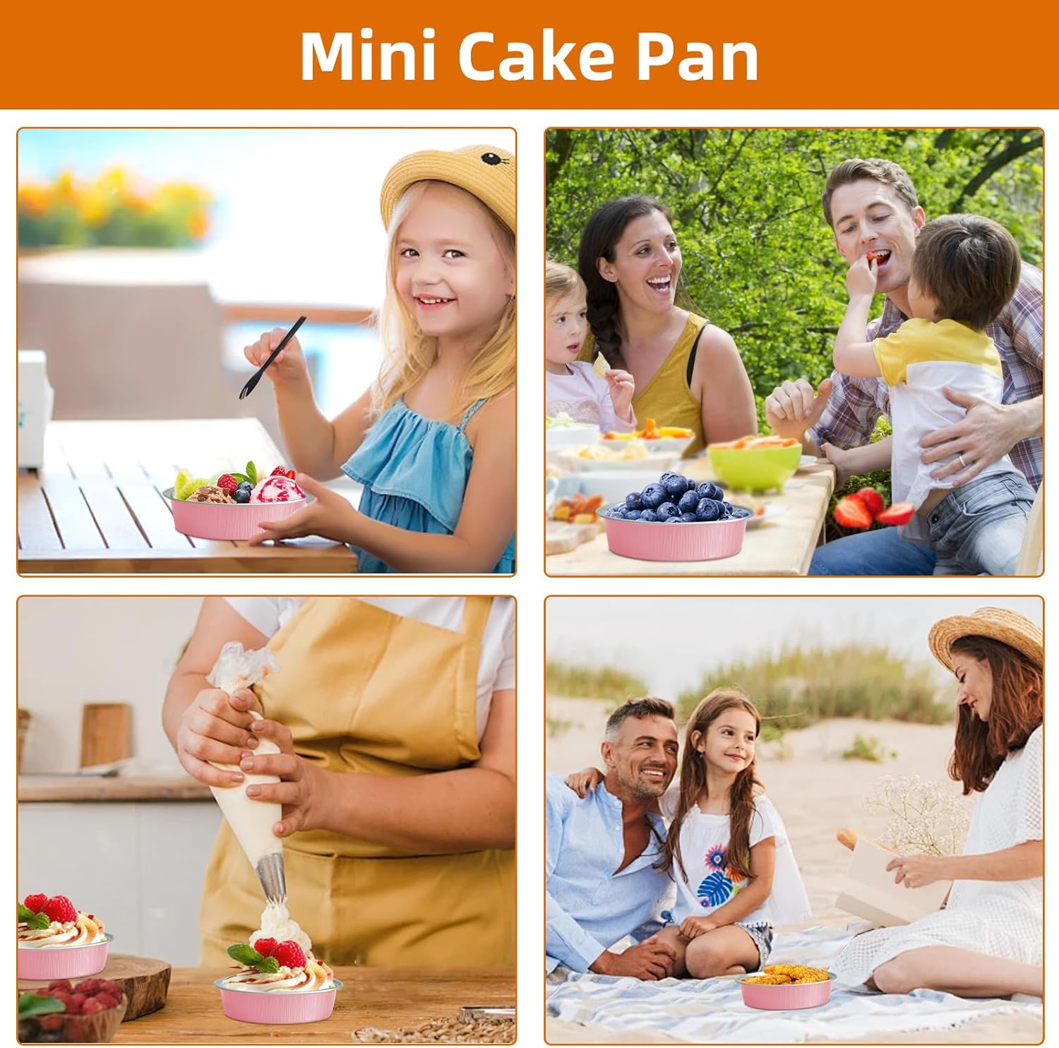 Mini Cake Pans With Lids And Spoons, Baking Tins For Round Small Desserts 7 Oz Aluminum Foil Baking Pans Disposable Ramekins Individual Cake Containers Holders For Tart Quiche Flan (50, Pink) - Image 6