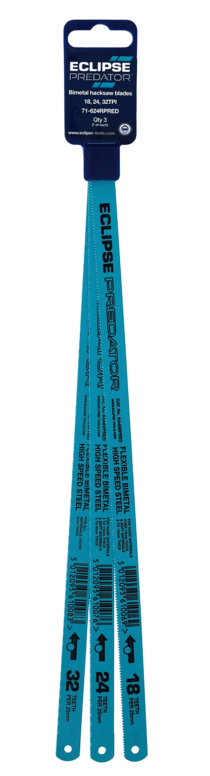 Eclipse Professional Tools 71-624RPRED Predator Bi-Metal Hacksaw Blade Triple Pack 18, 24, 32 TPI