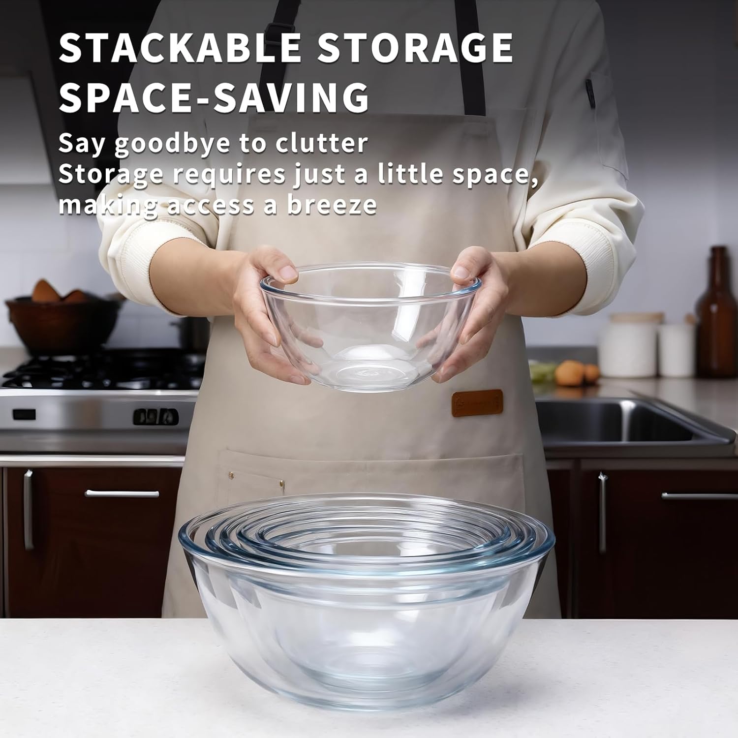 Glass Mixing Bowl Set 5-Piece - Salad Bowl with Lid for Kitchen Prepping and Storage- Microwave Dishwasher Oven