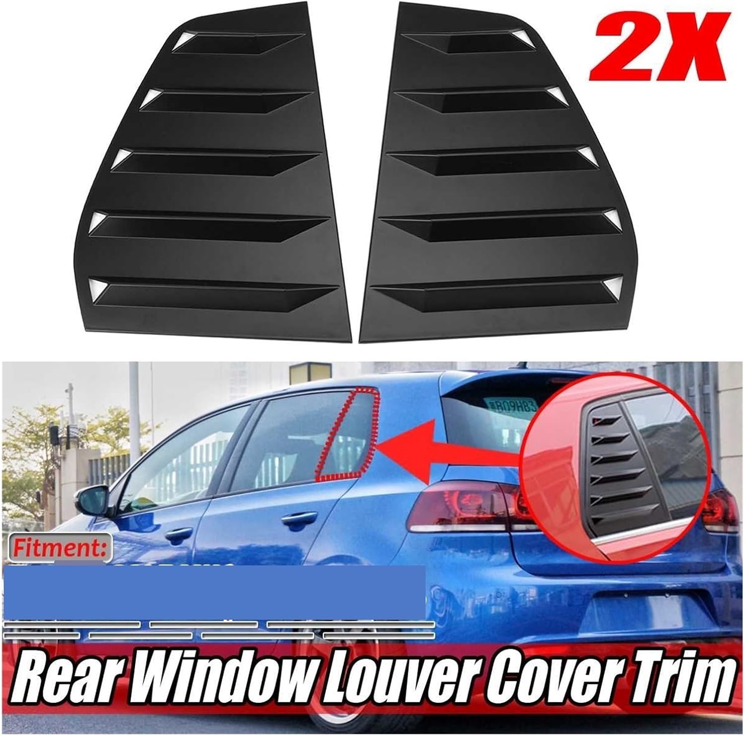 A Pair Car Rear Window Louver Shutter Cover Trim Compatible For VW Golf MK6 2010-2014 Window Louver Side Vent Trim Compatible For GTI/R MODELS(Matte Black)