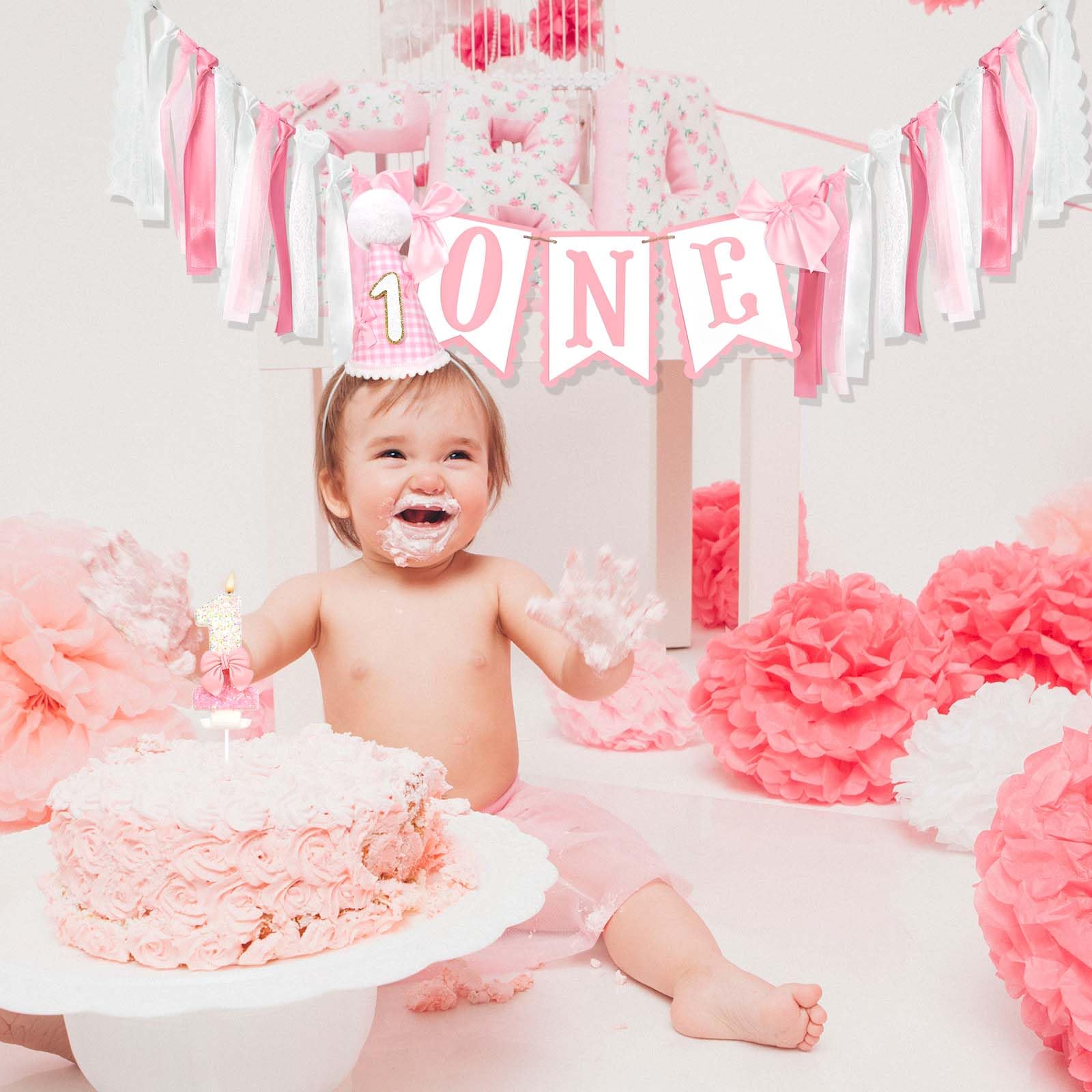 Fairy 1st Birthday Party Decorations Set - 'One' Highchair Banner, Cake Topper & Crown Hat For Fairy Themed Birthday