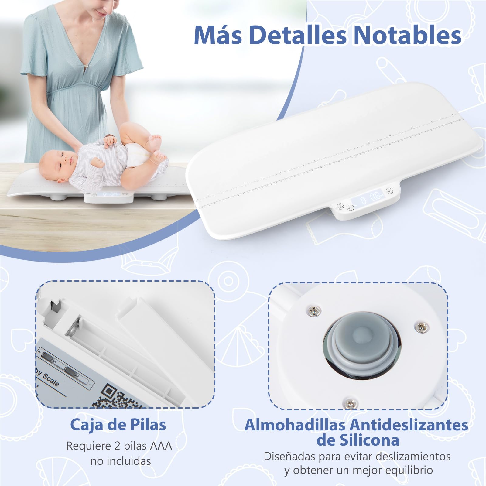 COSTWAY Báscula Bebe, Báscula Multifuncional para Bebés con 4 Modos de Medición, Báscula Infantil Digital Precisa, Báscula Digital con Pantalla LCD para Bebés y Mascotas