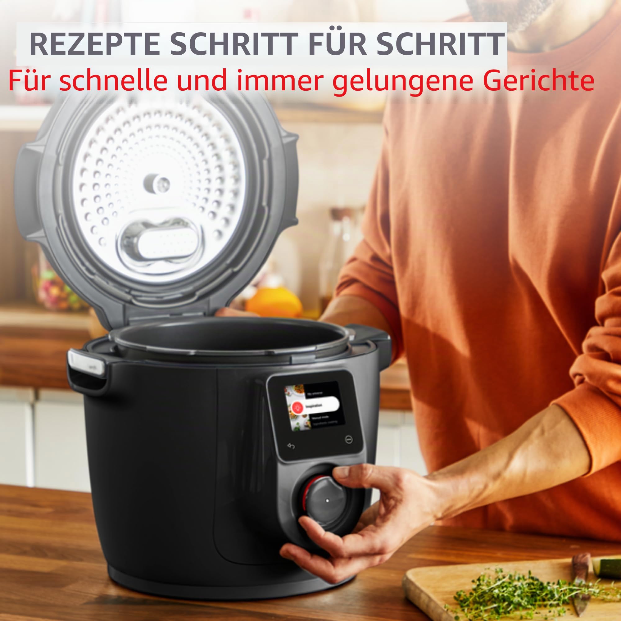 Moulinex Cookeo Wi-Fi 10-in-1 Multicooker 10-in-1 Multicooker 10 Kochmodi Druckkochen, detaillierte Schritte, CE96G810, Schwarz