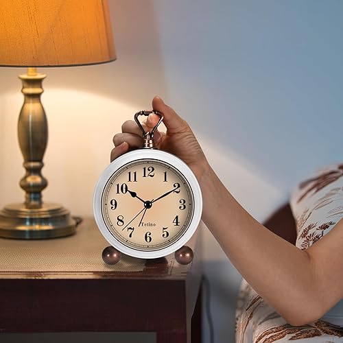 Miniatura 4 de Reloj despertador analógico, reloj de escritorio alimentado por batería con luz nocturna, silencioso, sin tictac, reloj despertador de diseño retro