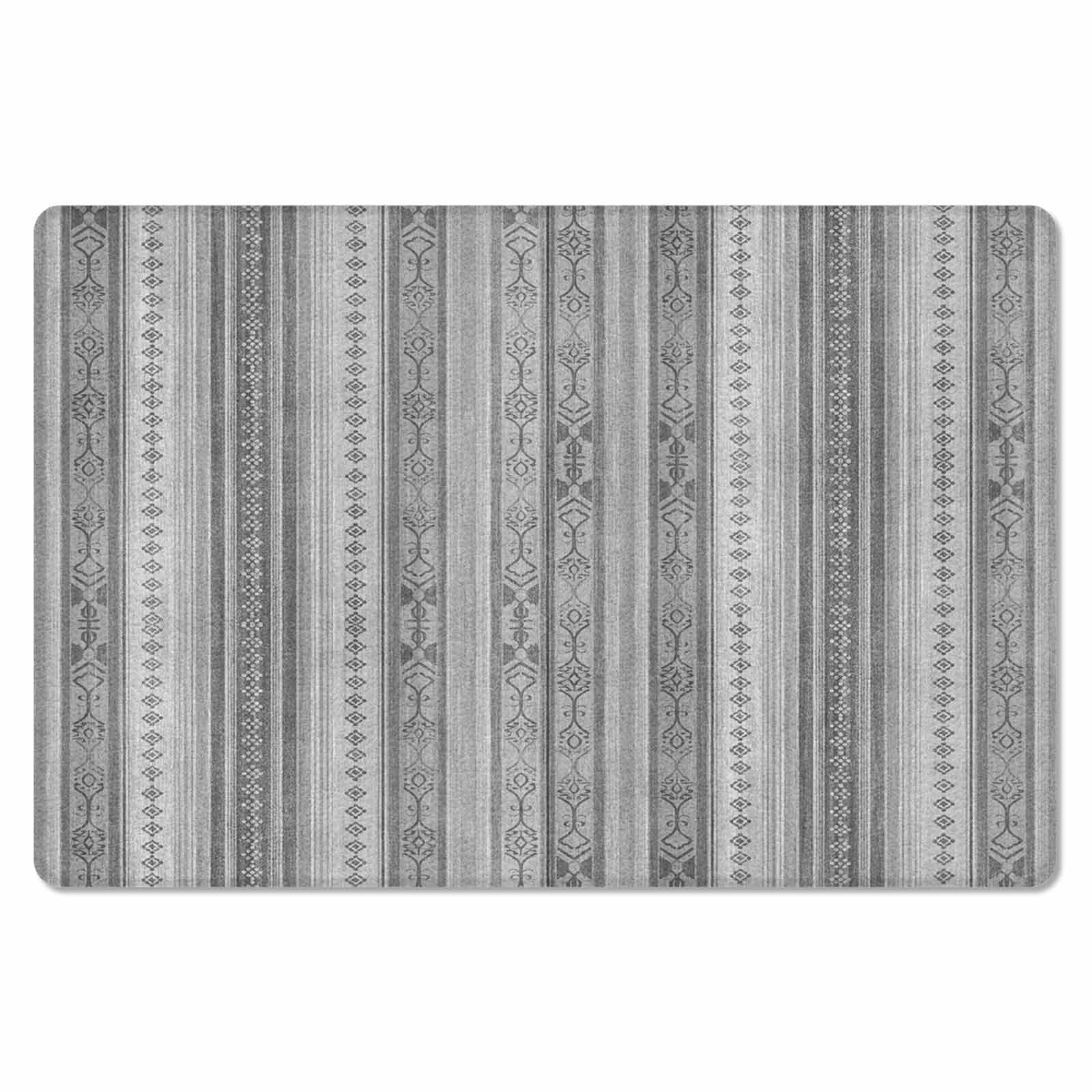 Bohemia Antifatigue Kitchen Bath Door Mat Cushioned Runner Rug,Washable Welcome Floor Sink Mat,Waterproof & Non-Slip Standing Doormat for Kitchen,Abstract Contemporary Gray Boho Tribal Stripes 24