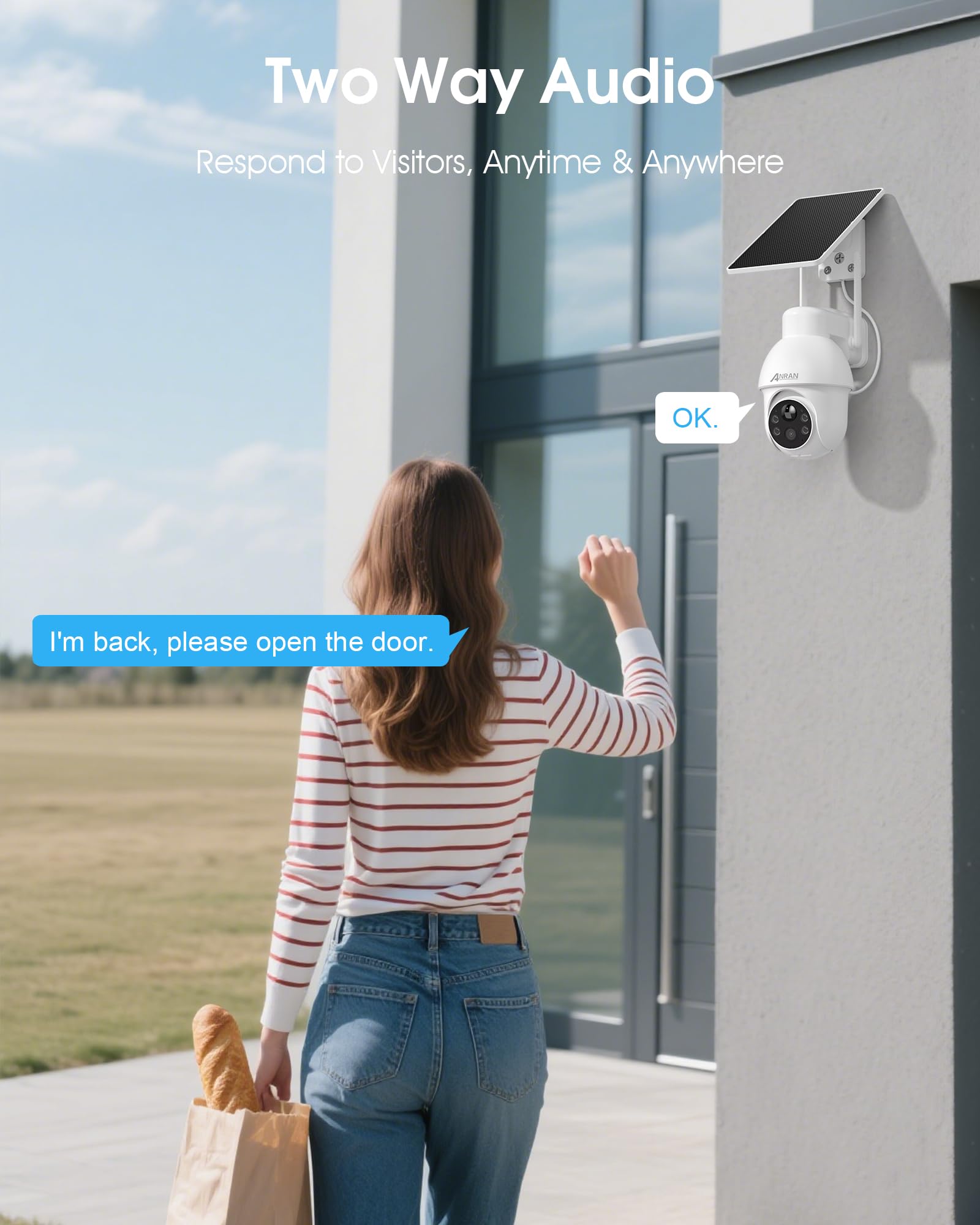 ANRAN Cámara de Vigilancia WiFi Solar Exterior 4K | 360° Cámara Sin Cables con Bateria, 8MP Seguridad Cámara, Visión Nocturna en Color, Detección PIR y AI, Audio Bidireccional