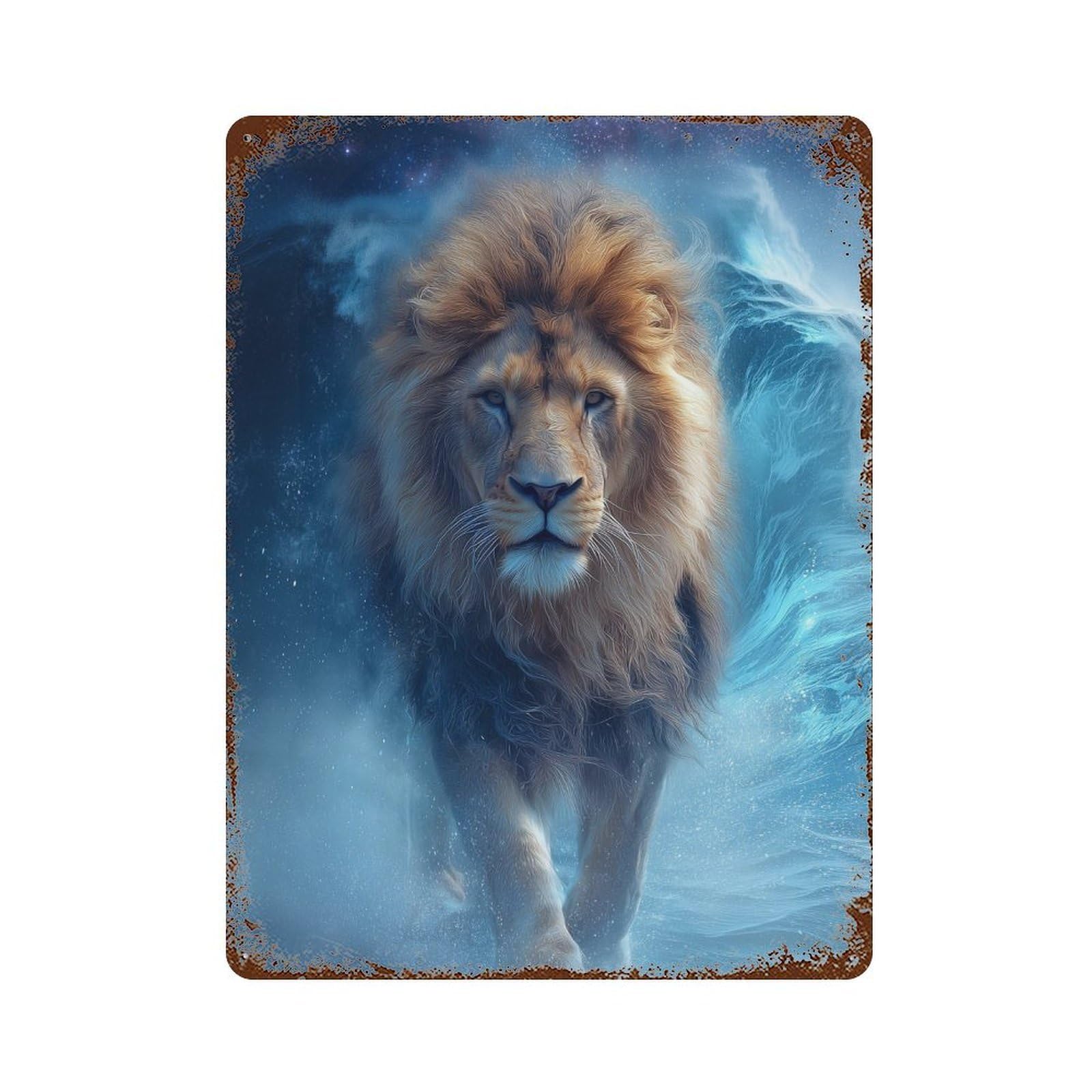 Galactic Lion Majesty -1 Rust Effect Tin Sign 15.7"x11.8", Novelty Wall Decor for Patio, Garden Room And Bar Decor