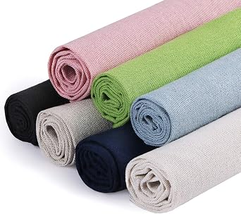 Linen Needlework Fabric, Kissbuty 7 Colors Linen Fabric Cloth for Garment Craft Flower Pot Decoration Embroidery Cross Stitch Cloth, 19.6 by 19.6 Inch 7 Colors