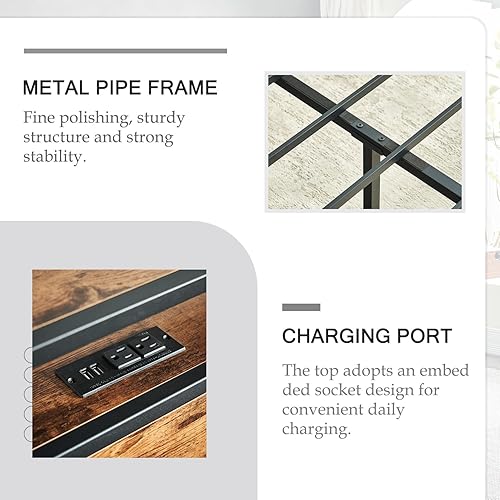 Miniatura 5 de Base de cama tamaño King con estación de carga, marco de cama de plataforma con cabecera de almacenamiento, fácil montaje, no necesita somier