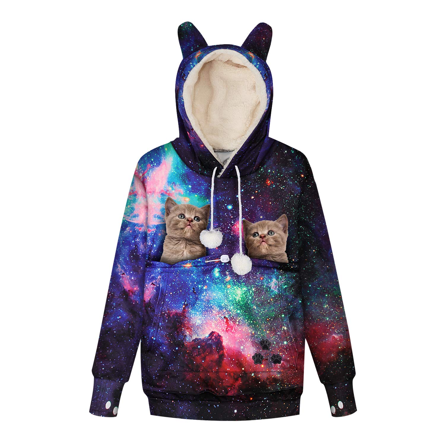 JSJCHENG Unisex Pet Carrier Galaxy Print Long Sleeve Little Dog Cat Big Pouch Hoodie Sweatshirt