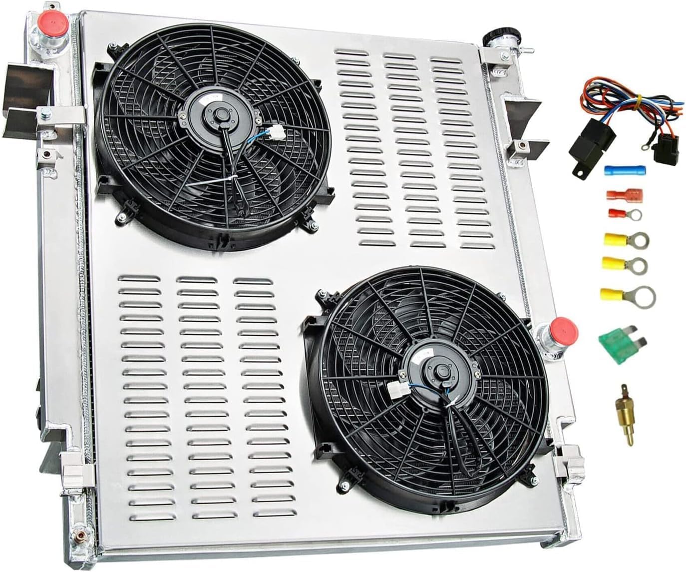 4 Row Aluminum Radiator Compatible with 2010 2011 2012 Dodge Ram 2500 3500 4500 5500 6.7 L6 Cummins Diesel MT Radiators with Electric Fan Shroud Thermostat Kit 10 11 12