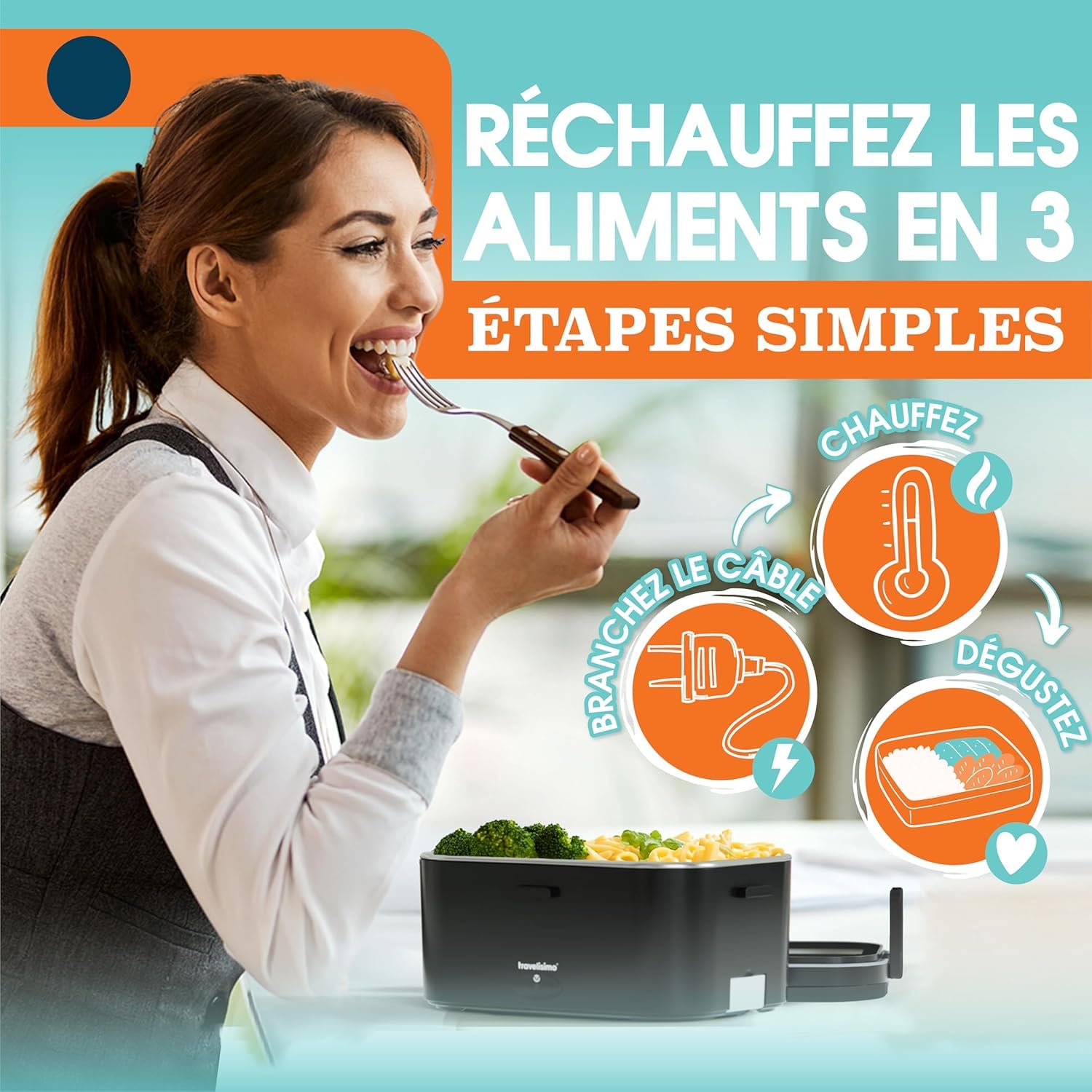 TRAVELISIMO XL Gamelle Chauffante Grande Capacité 1,8L Lunch Box Chauffante 100W Chauffe Repas 3 en 1 220V 24V 12V, chauffe Plat voiture, Gamelle Chauffante Allume Cigare, Acier Inoxydable