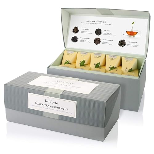 Caja de muestras Tea Forte Ribbon Box con 20 infusores de té en forma de pirámide hechos a mano Té Negro, Té Blanco, Té Verde, Té de Hierbas