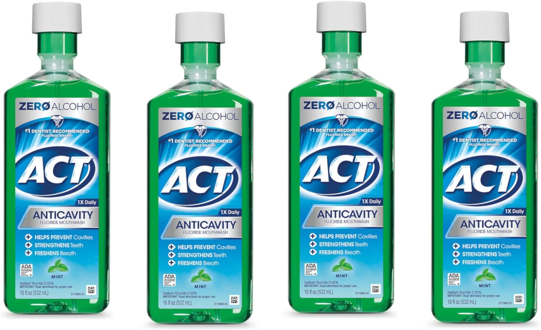 ACT Anticavity Fluoride Rinse Mint 18 oz (Pack of 4)