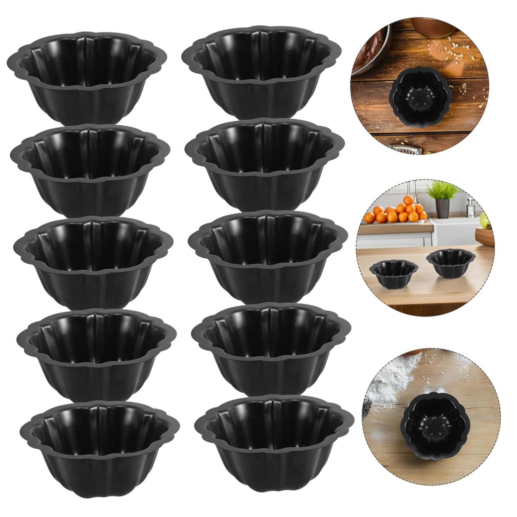 Cabilock Molde de Pastelitos Antiadherente de Acero al Carbono 10 Piezas | Negro, Diseños de Figuras Variadas, Ligero y Fácil de Guardar, para Horneado Casero y Cumpleaños