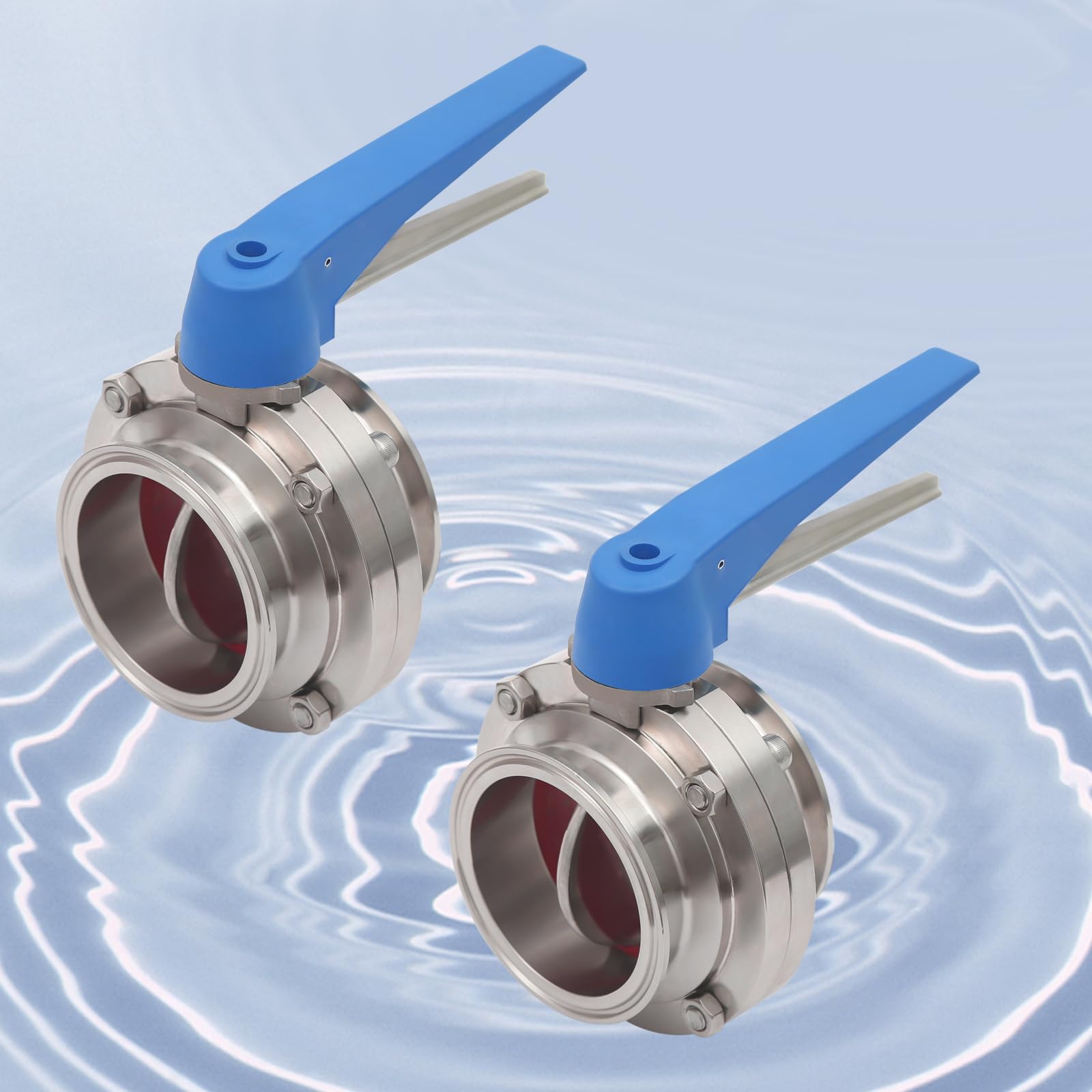 LyeXD 2 Pack 3Inch Butterfly Valves, Sanitary Stainless Steel Tri Clamp Butterfly Valve with Blue Trigger Handle, 2 Pcs Stainless Steel Tri Clamp Clover for Water, Air, Oil (3inch)