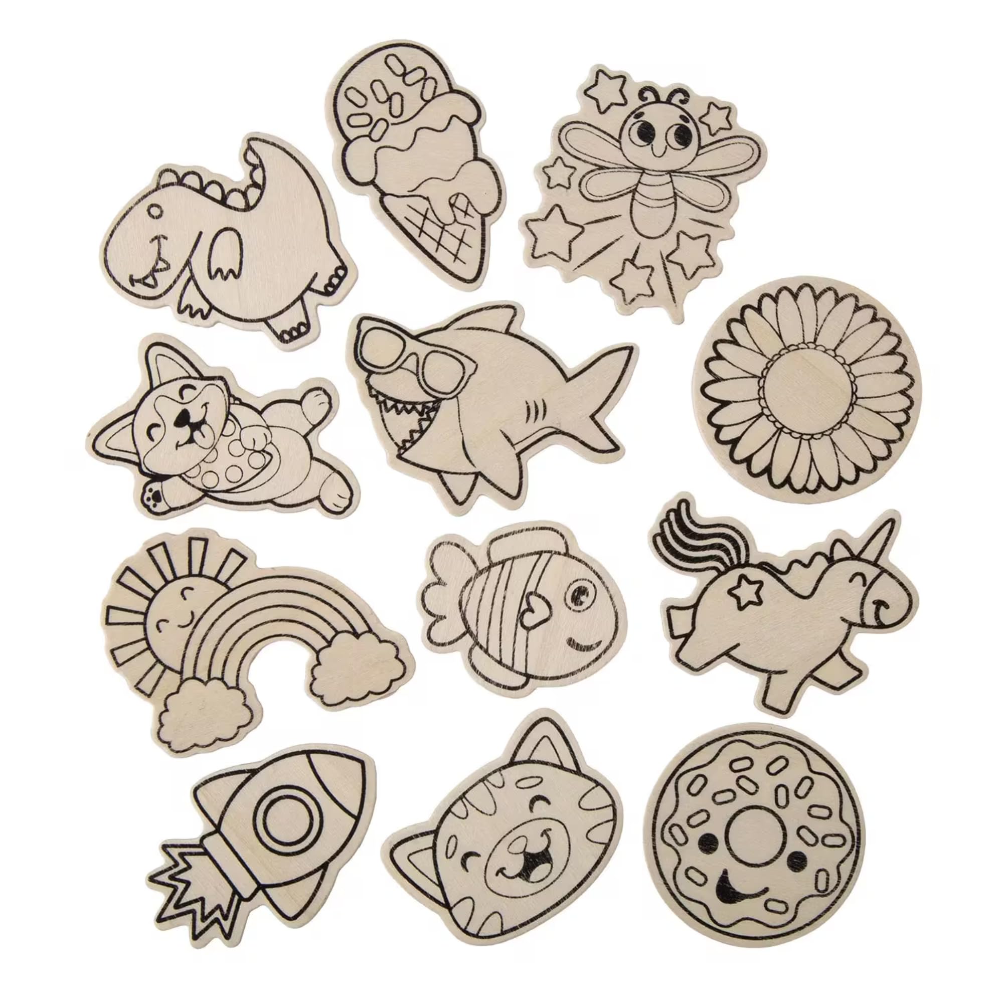 Fun Express Kit fai da te per dipingere i tuoi magneti in legno da 5,1 cm a 8,3 cm, 12 pezzi