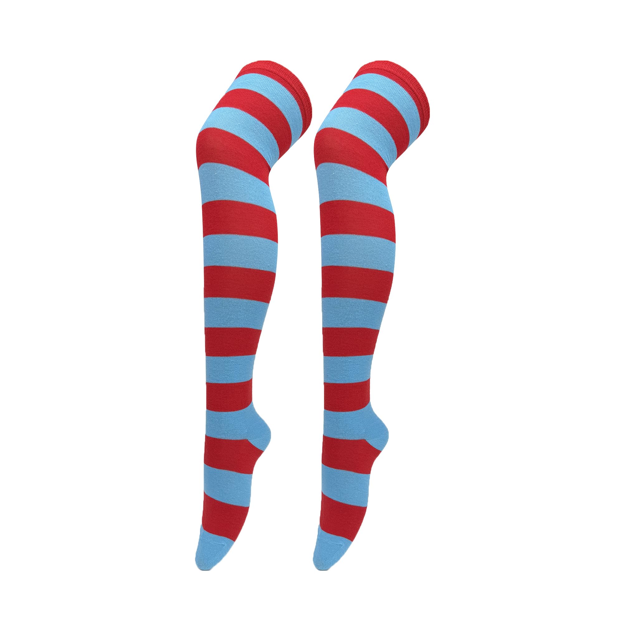 Bestjybt Women Striped Thigh High Socks Over Knee Socks Knee High Costume Stockings Leg Warmers: One Size Red Blue